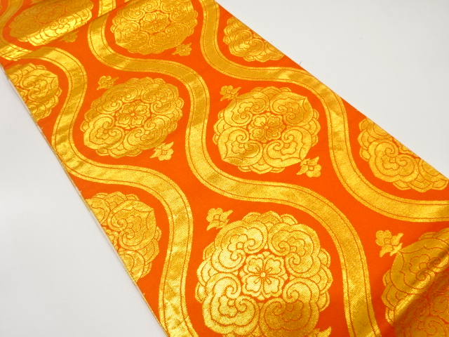 JAPANESE FUKURO OBI / REVERSIBLE / WOVEN FLOWER CREST
